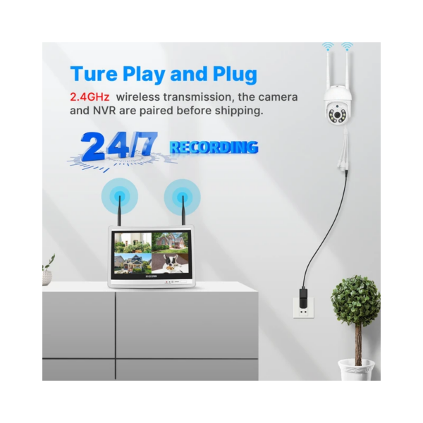 camera de videosurveillance 5mp et moniteur wifi nvr avec ecran de 12 pouces et disque dur de 1t 1