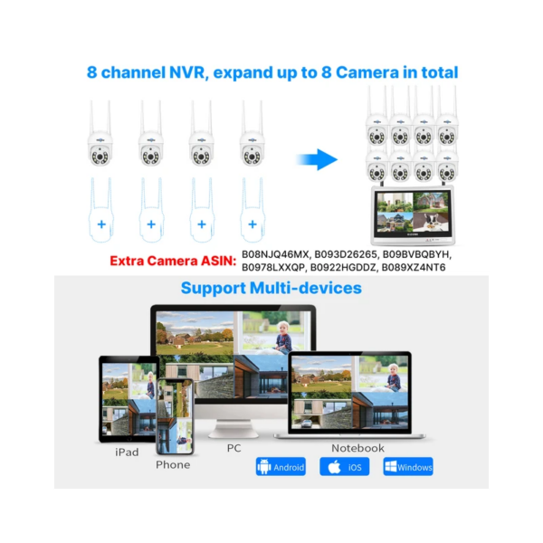 camera de videosurveillance 5mp et moniteur wifi nvr avec ecran de 12 pouces et disque dur de 1t 3