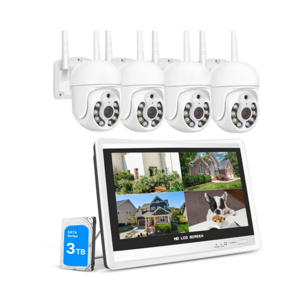 camera de videosurveillance 5mp et moniteur wifi nvr avec ecran de 12 pouces et disque dur de 1t