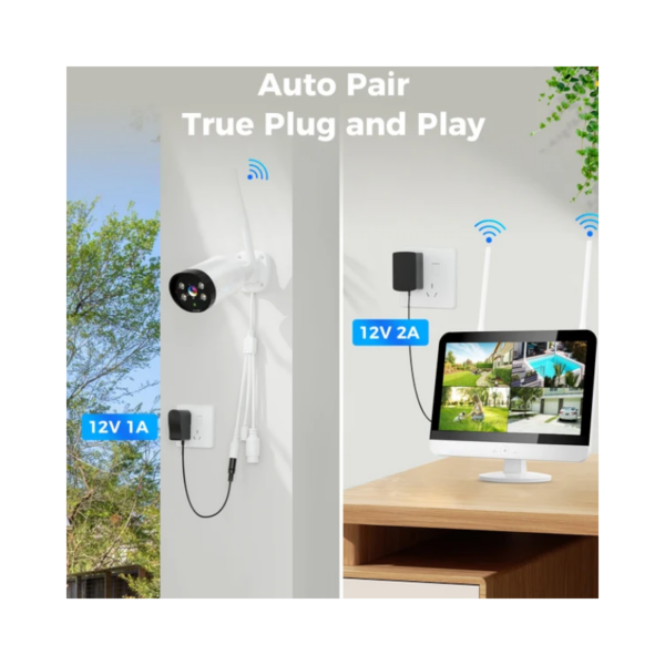 kit camera de videosurveillance ptz sans fil 3mp et moniteur wifi nvr de 12 pouces et disque de 1 terra 1
