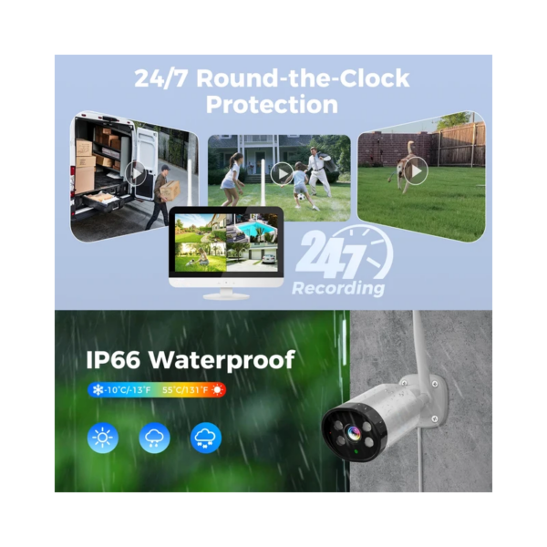 kit camera de videosurveillance ptz sans fil 3mp et moniteur wifi nvr de 12 pouces et disque de 1 terra 3