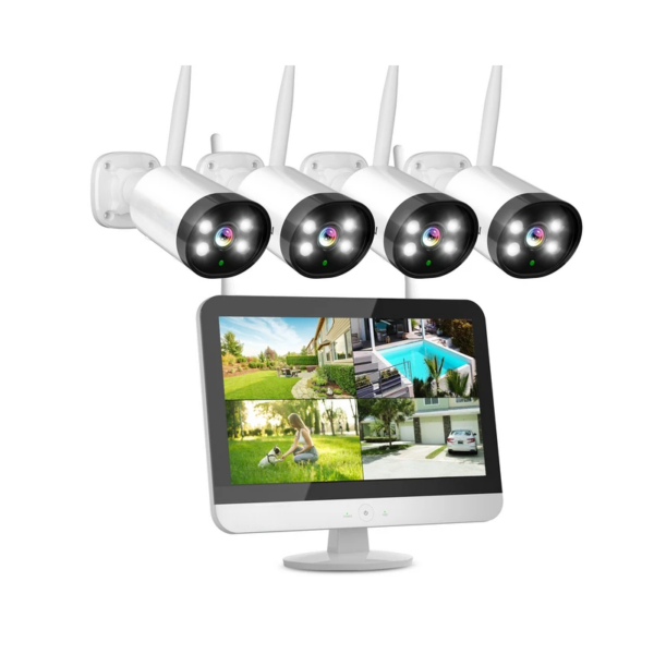 kit camera de videosurveillance ptz sans fil 3mp et moniteur wifi nvr de 12 pouces et disque de 1 terra